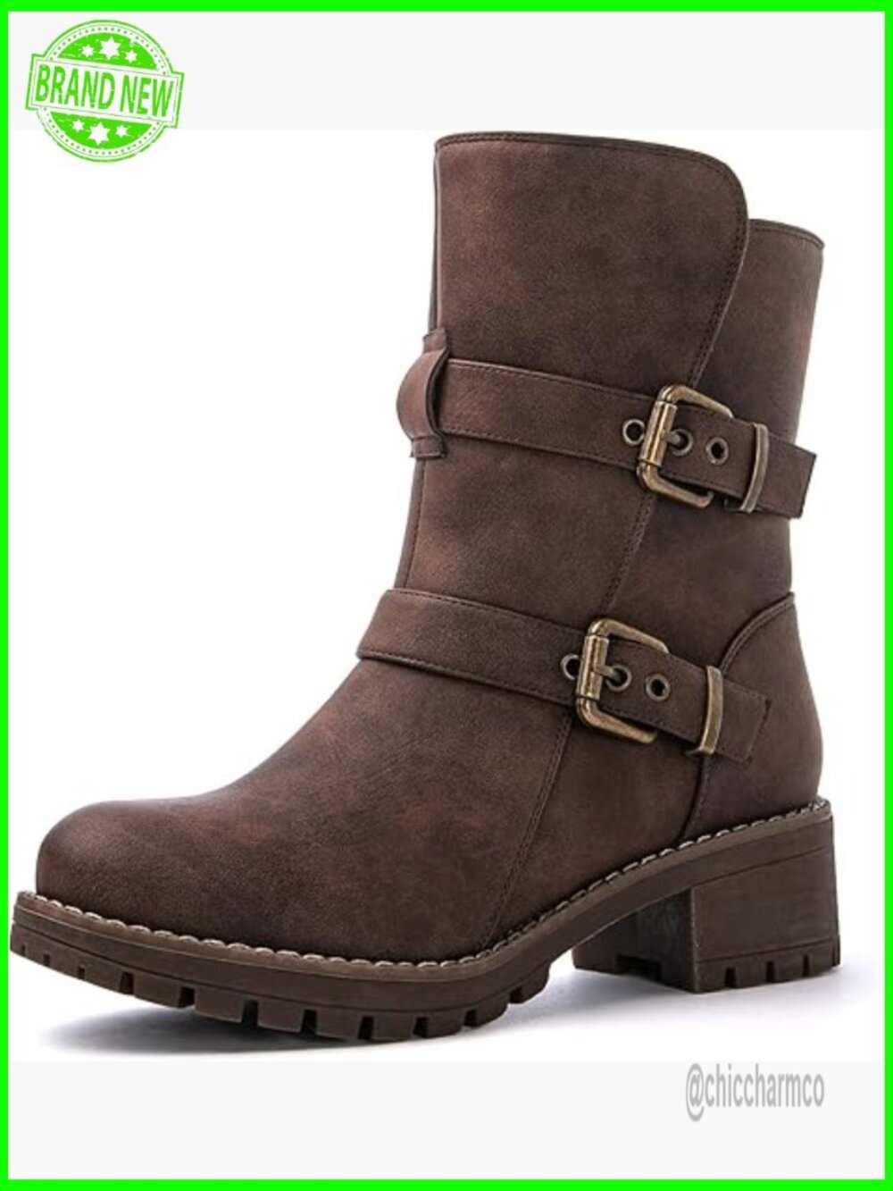 Faux Fur Lined Winter Moto Ankle Boots with Double Buckles